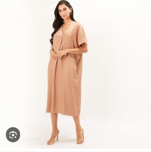 P CILL With Love Elegant Tan Linen Midi Dress Med